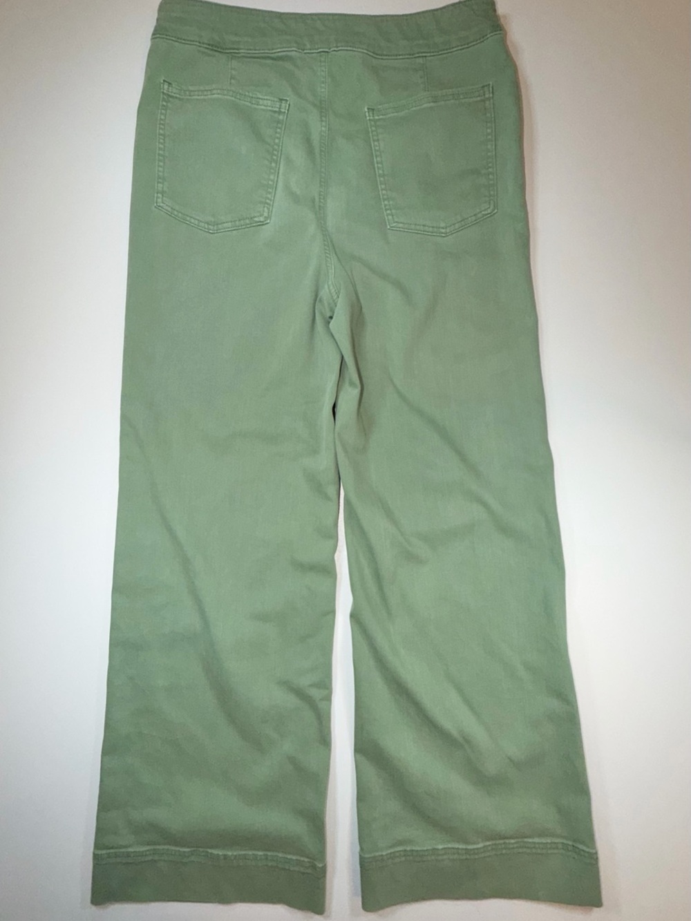 Chicos Pull On Wide Leg Stretch Jeans 12R 2 Wash Out Moss Green Coastal Pockets